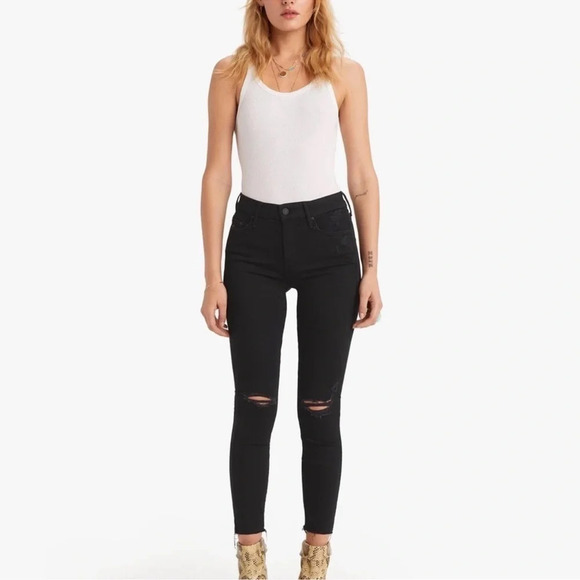 Mother Jeans Skinny The Looker Ankle Fray Guilty As Sin Womens 29 Black Ripped - Picture 1 of 10